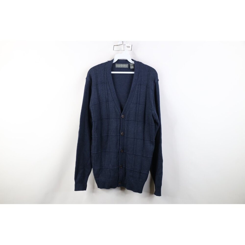 Vintage 90s Streetwear Mens Medium Cotton Ribbed Knit Cardigan Sweater Blue